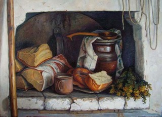 На шестке русской печи.